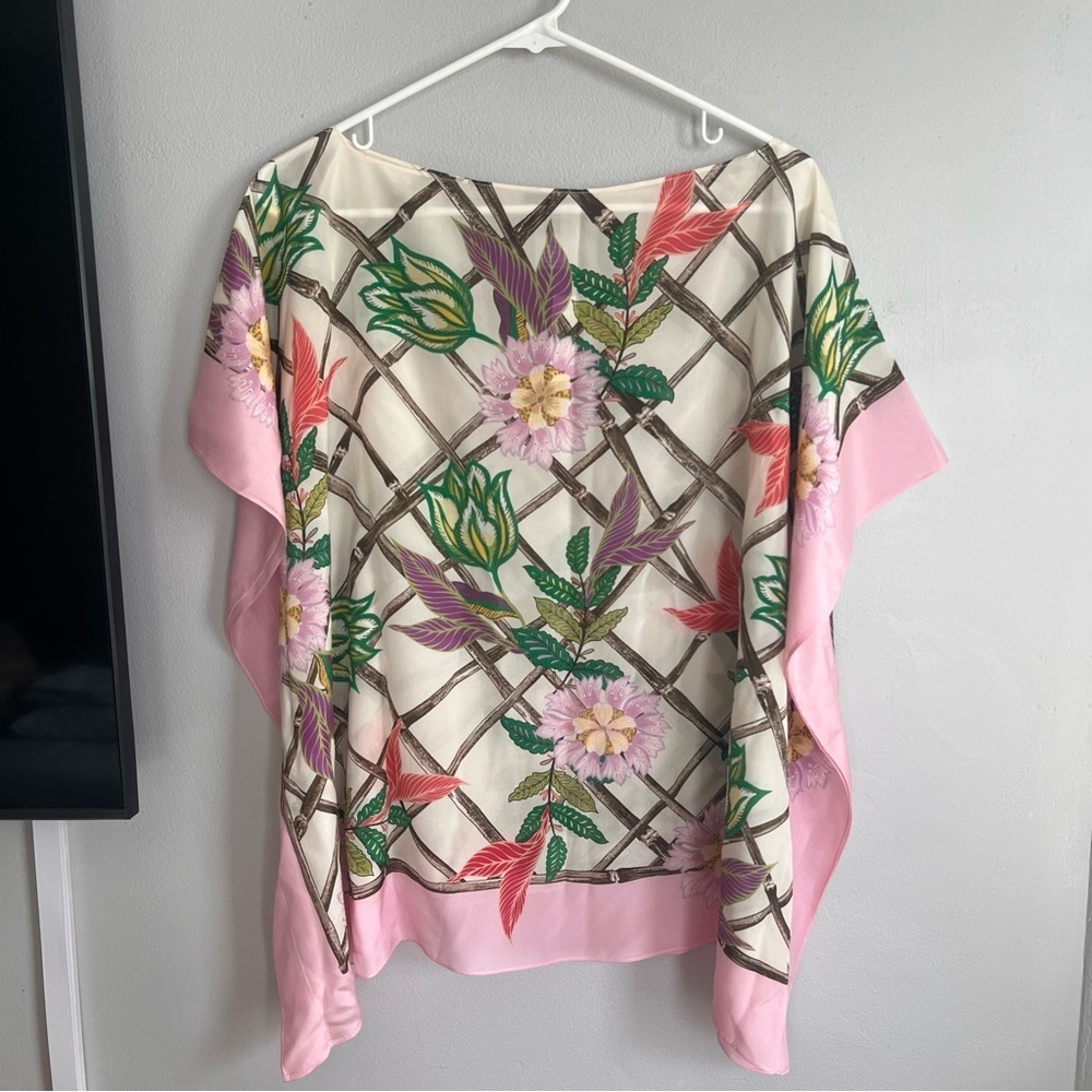 NWT‎ Talbots Silk BAMBOO FLORAL PONCHO Scarf Blouse L/XL - Picture 7 of 7
